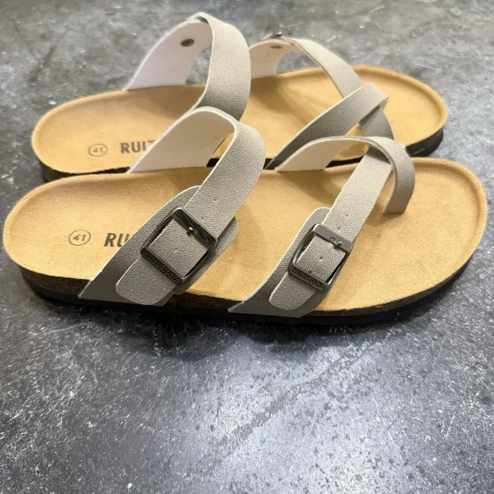 New Ruizustock Mocha Strappy Toe Post Sandals EU 41 US 9